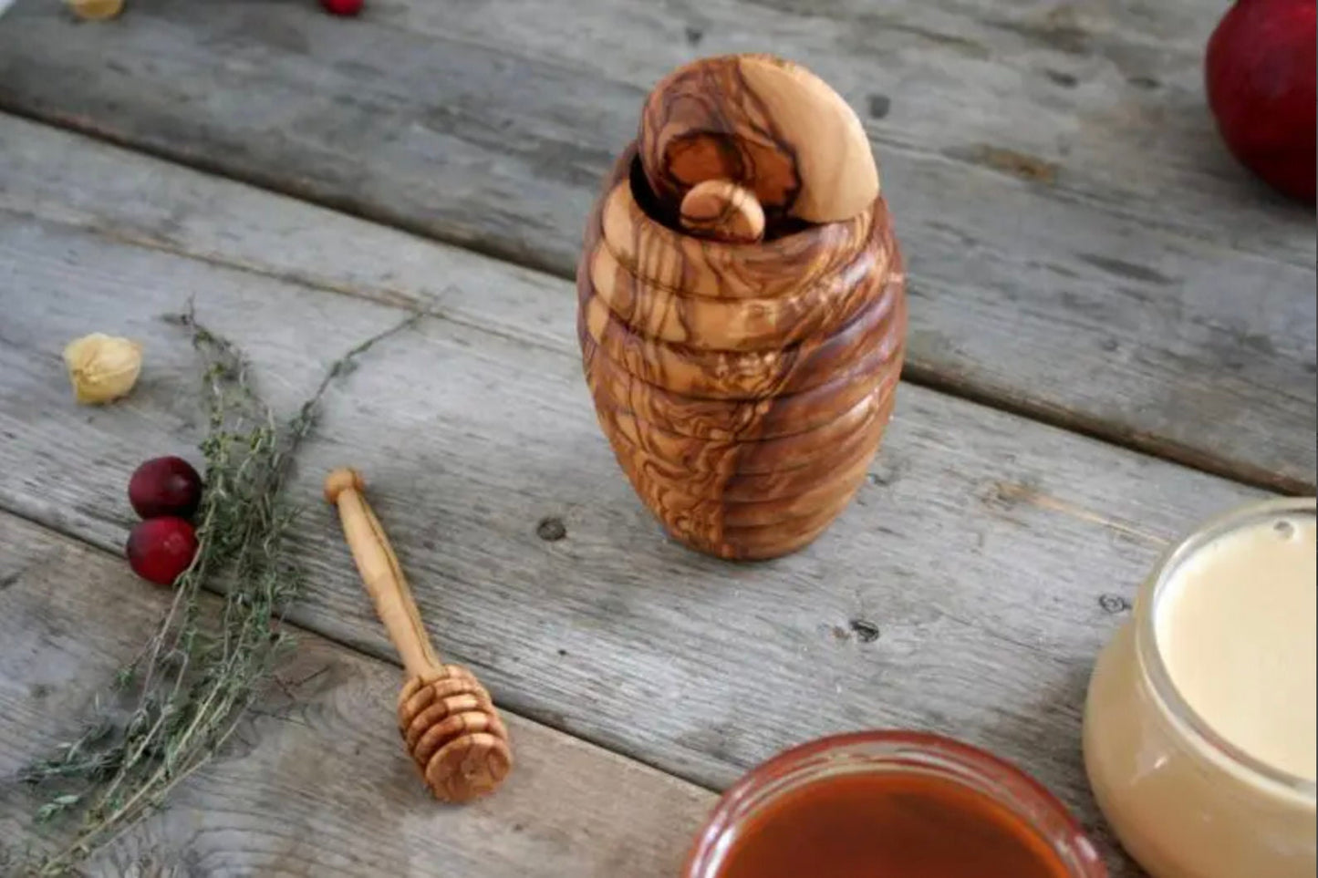 Olive Wood Honey Pot with Dipper