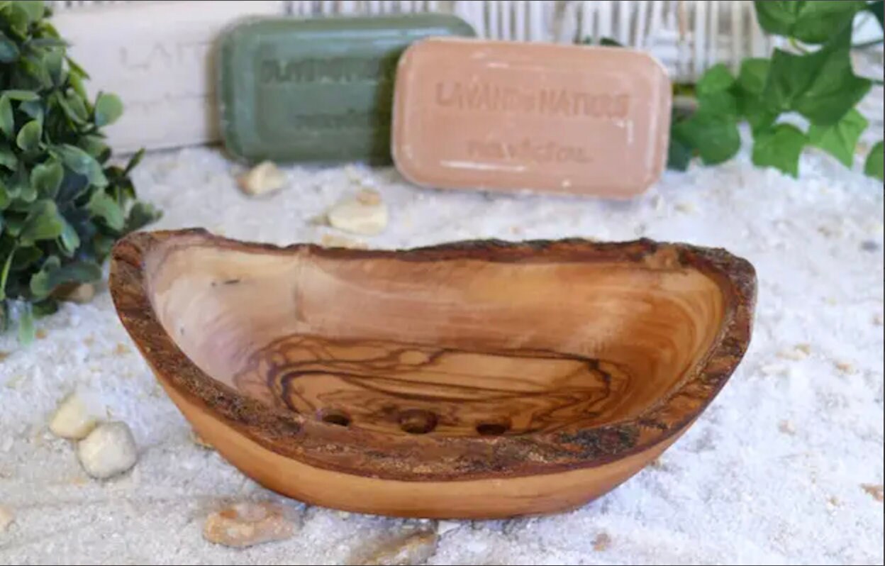 Rustic Olive Wood Soap Dish| Natural Edges Olive Wood Hand-carved Rustic Bowl| Wooden Handcrafted Small Bowl Housewarming Gift