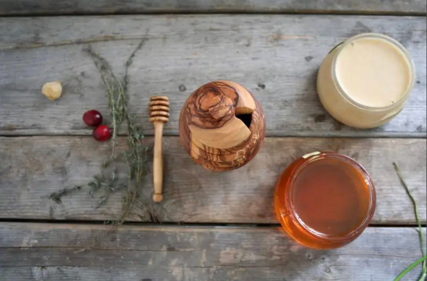 Olive Wood Honey Pot with Dipper