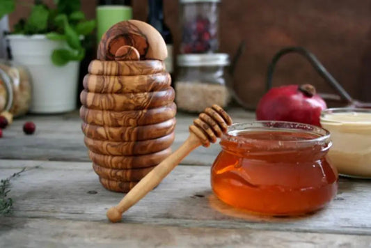 Olive Wood Honey Pot with Dipper