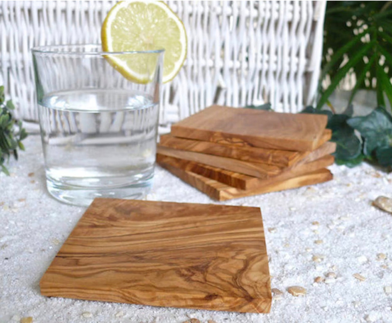 Set of 6 Olive Wood Coasters