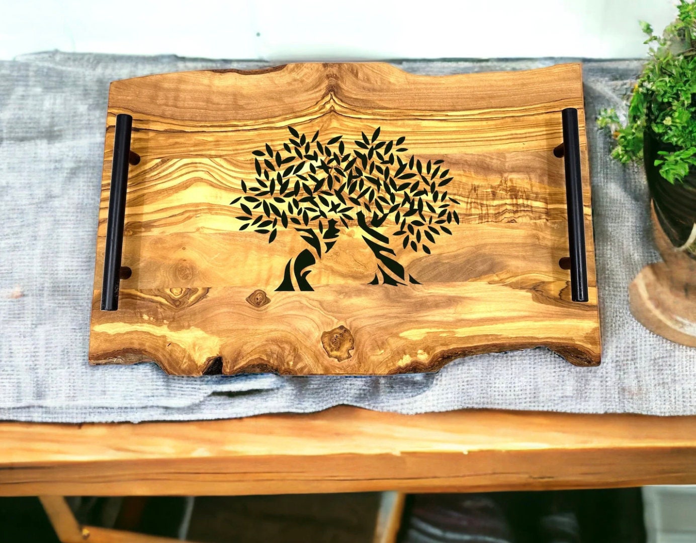 Live Edge Olive Wood Serving Tray- 16.5″ X 8.5″