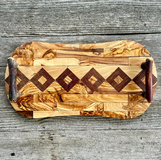 Olive Wood Inlay Serving Tray