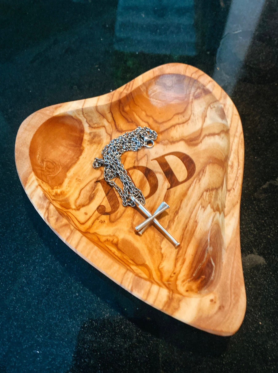 Custom Engraved Olive Wood Heart Shaped Bowl