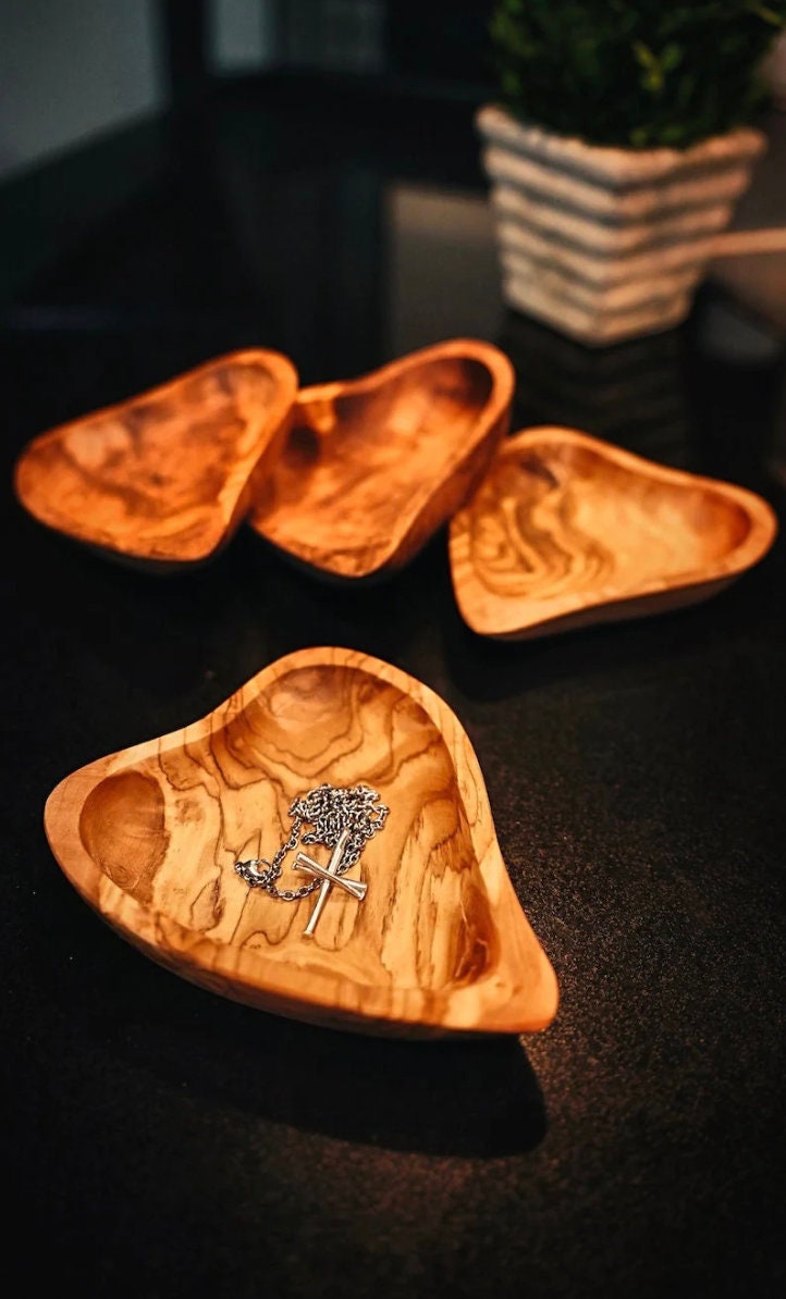 Custom Engraved Olive Wood Heart Shaped Bowl