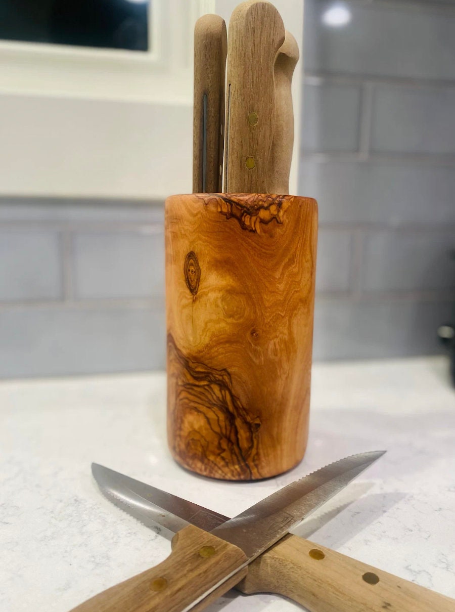 Circle Olive Wood Knife Block