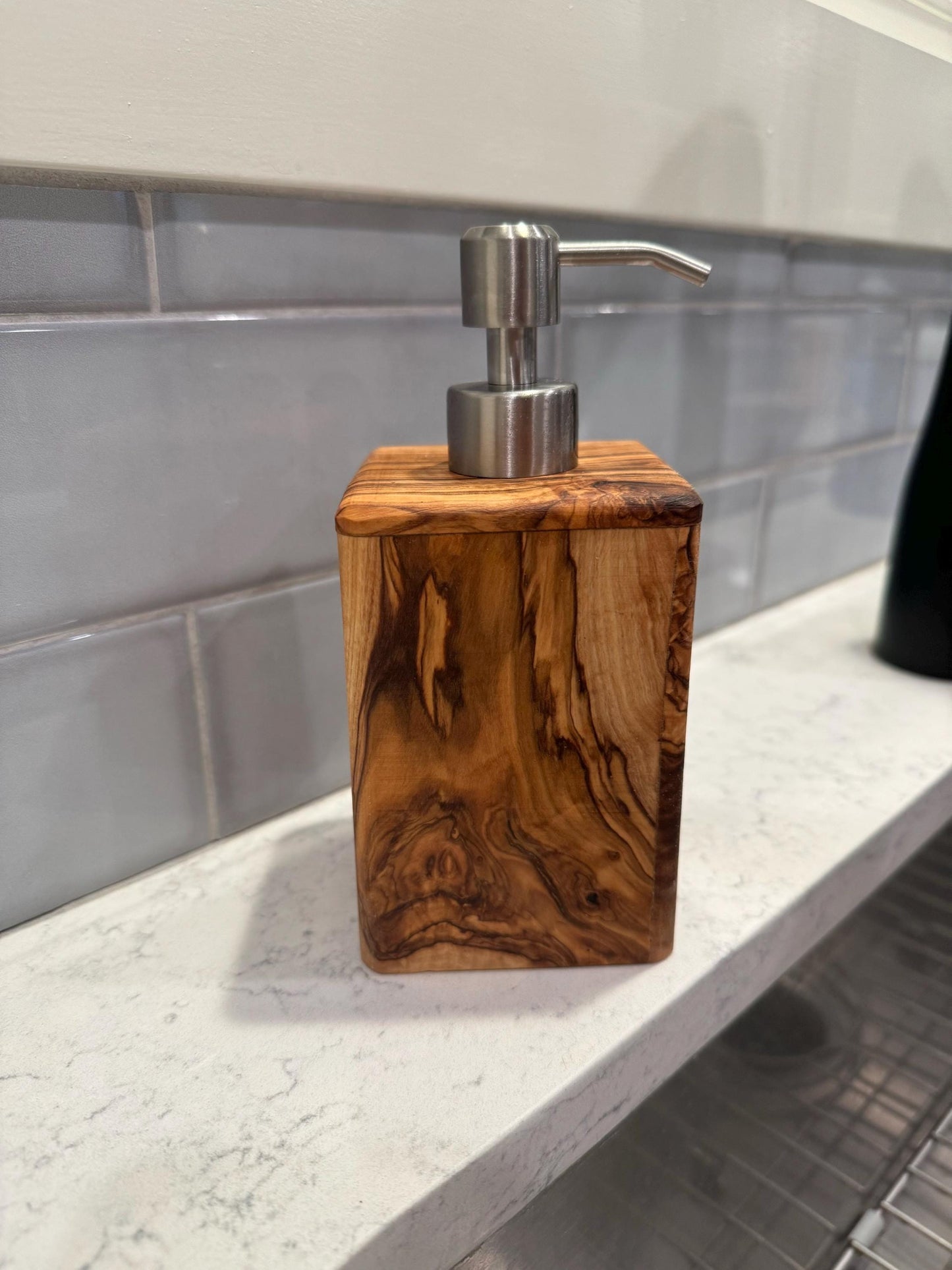 Olive Wood Soap Dispenser with Metal Head