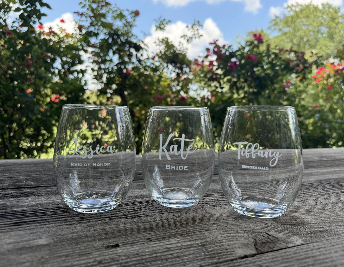 Custom Wedding Stemless Wine Glasses-15oz