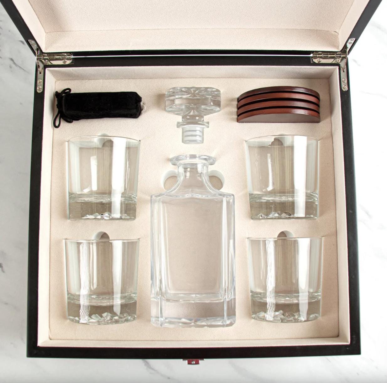 Luxury Cherrywood Whiskey Glasses + Decanter Wooden Box Set