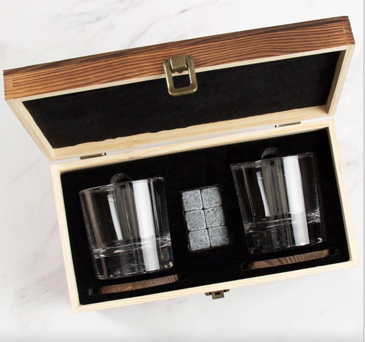 2 Whiskey Glasses Wooden Box Set