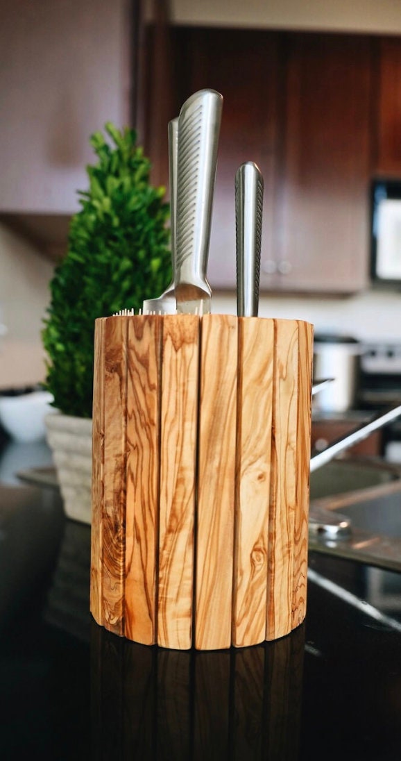 Big Barrel Olive Wood Knife Block