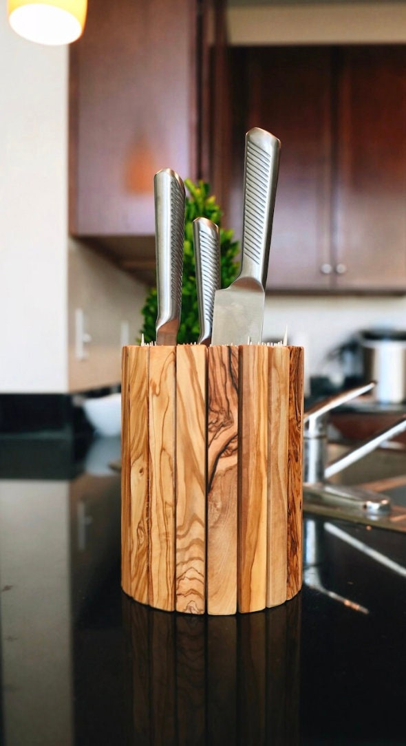 Big Barrel Olive Wood Knife Block