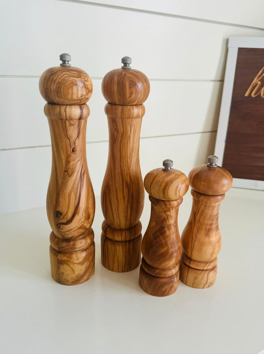 Large Olive Wood Salt & Pepper Grinders- Set of 2