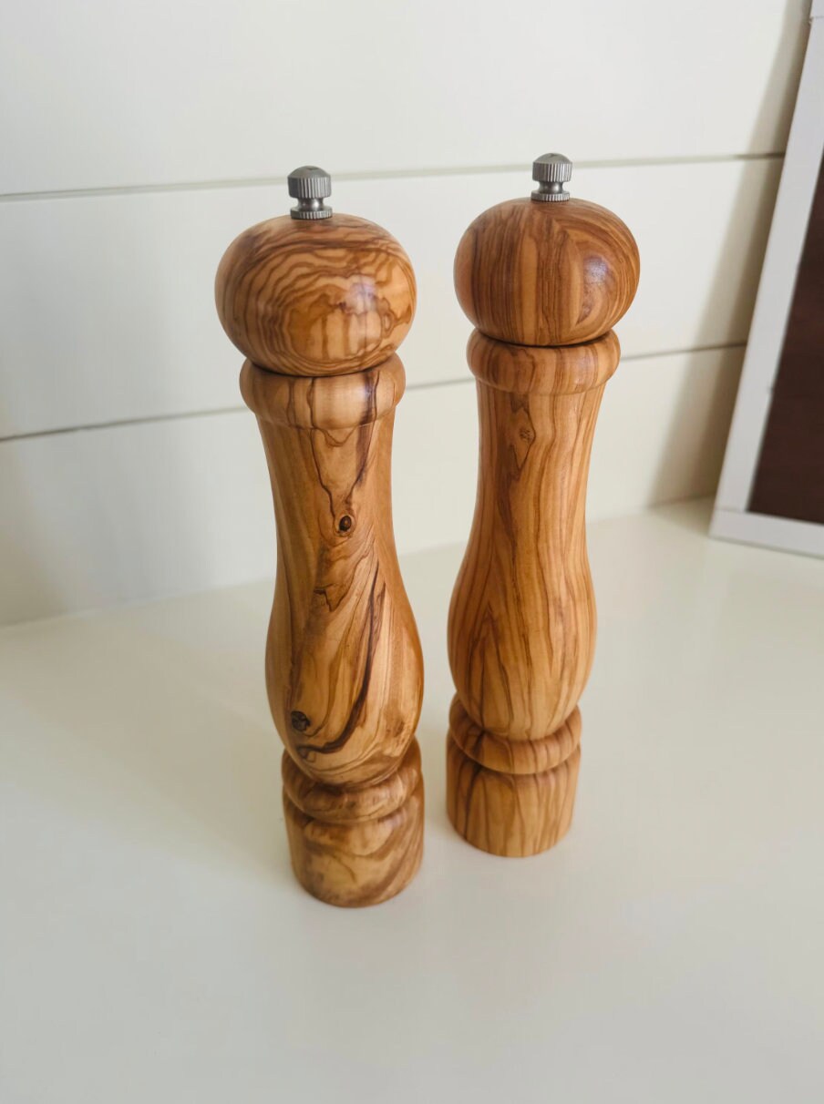 Large Olive Wood Salt & Pepper Grinders- Set of 2