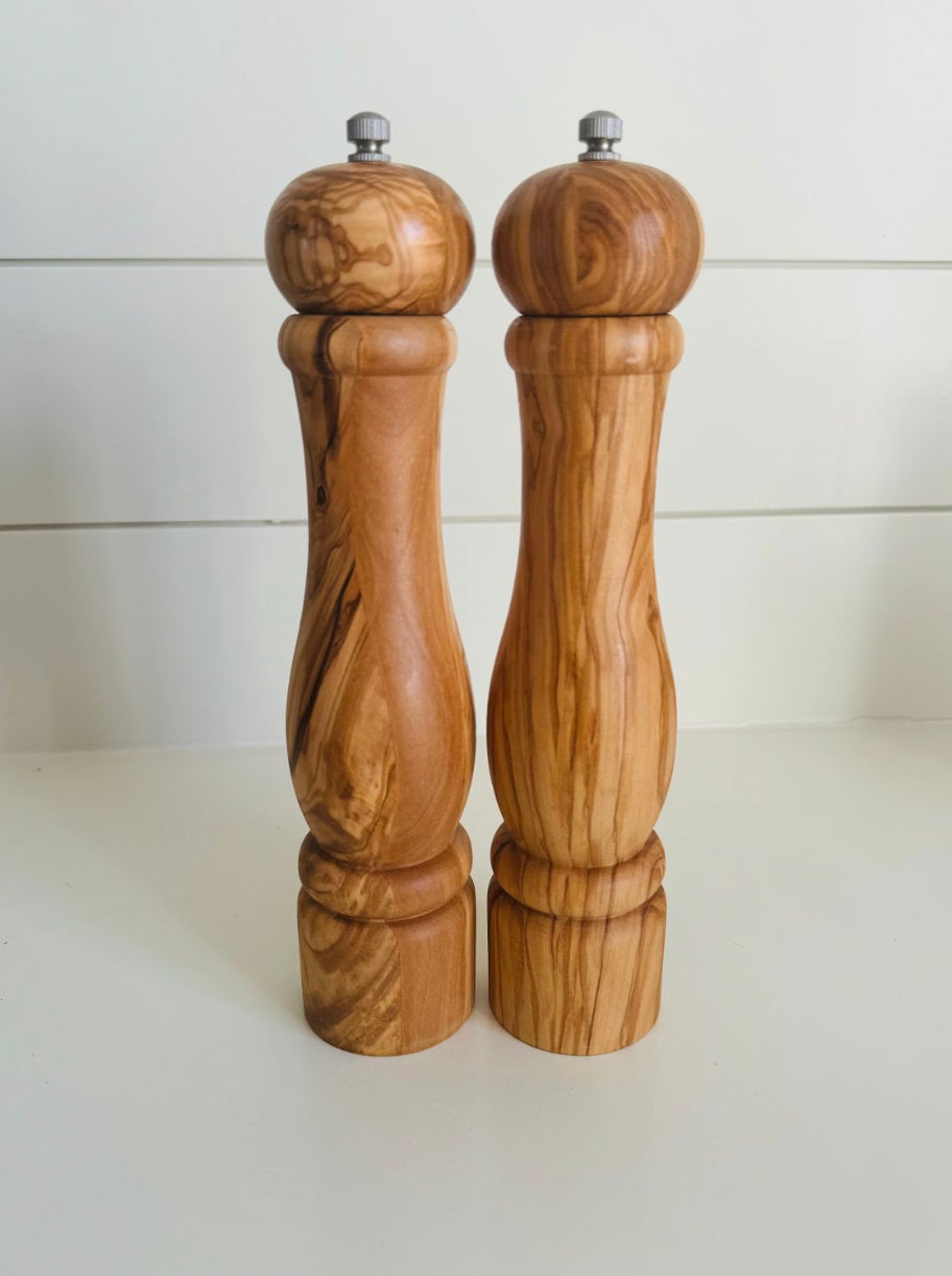 Large Olive Wood Salt & Pepper Grinders- Set of 2