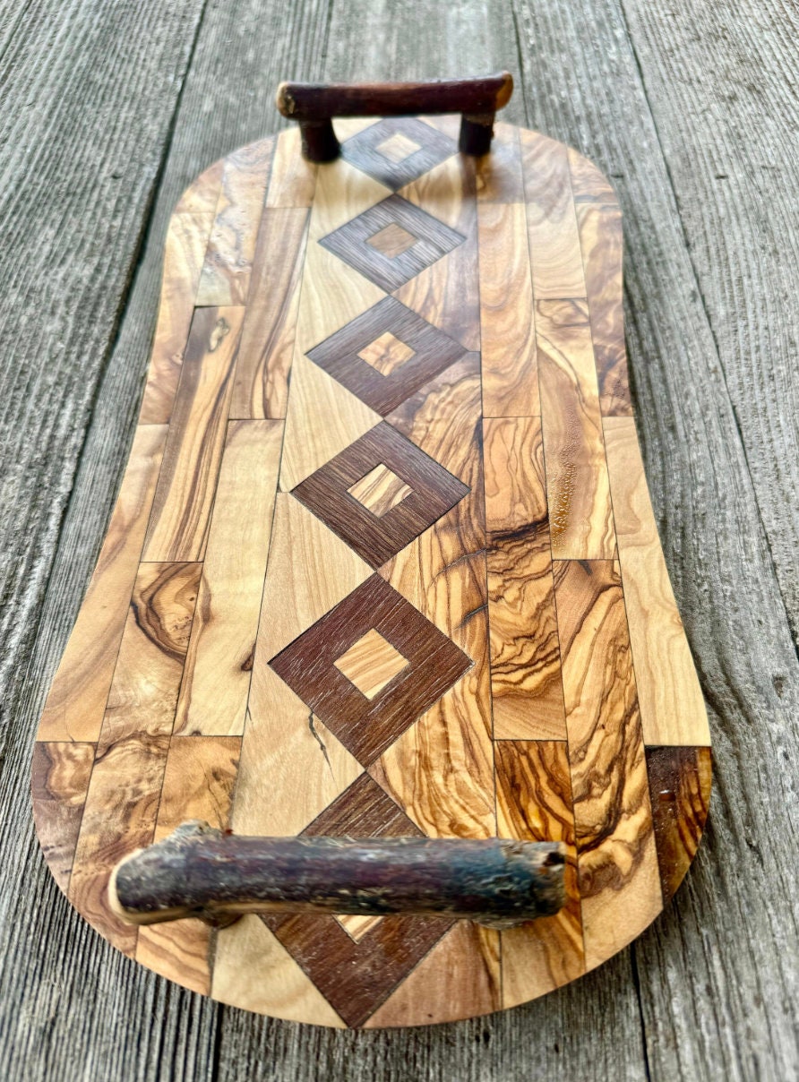 Olive Wood Inlay Serving Tray