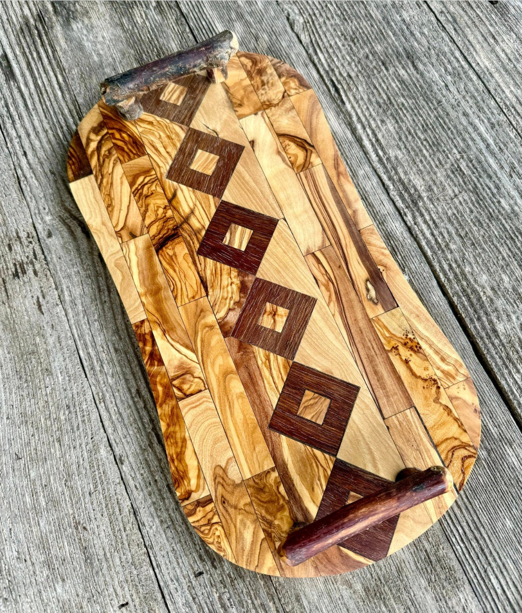 Olive Wood Inlay Serving Tray