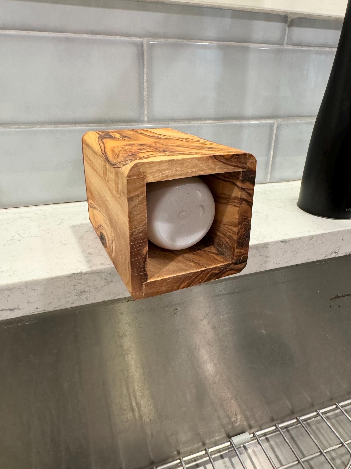 Olive Wood Soap Dispenser with Metal Head