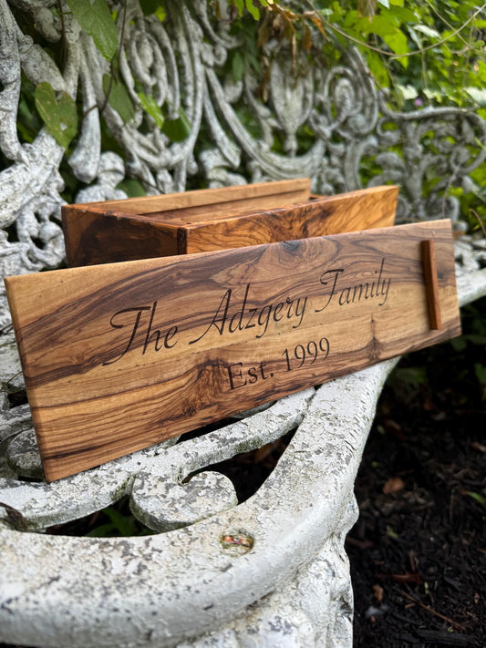 Custom Family Name Olive Wood Wine Boxes