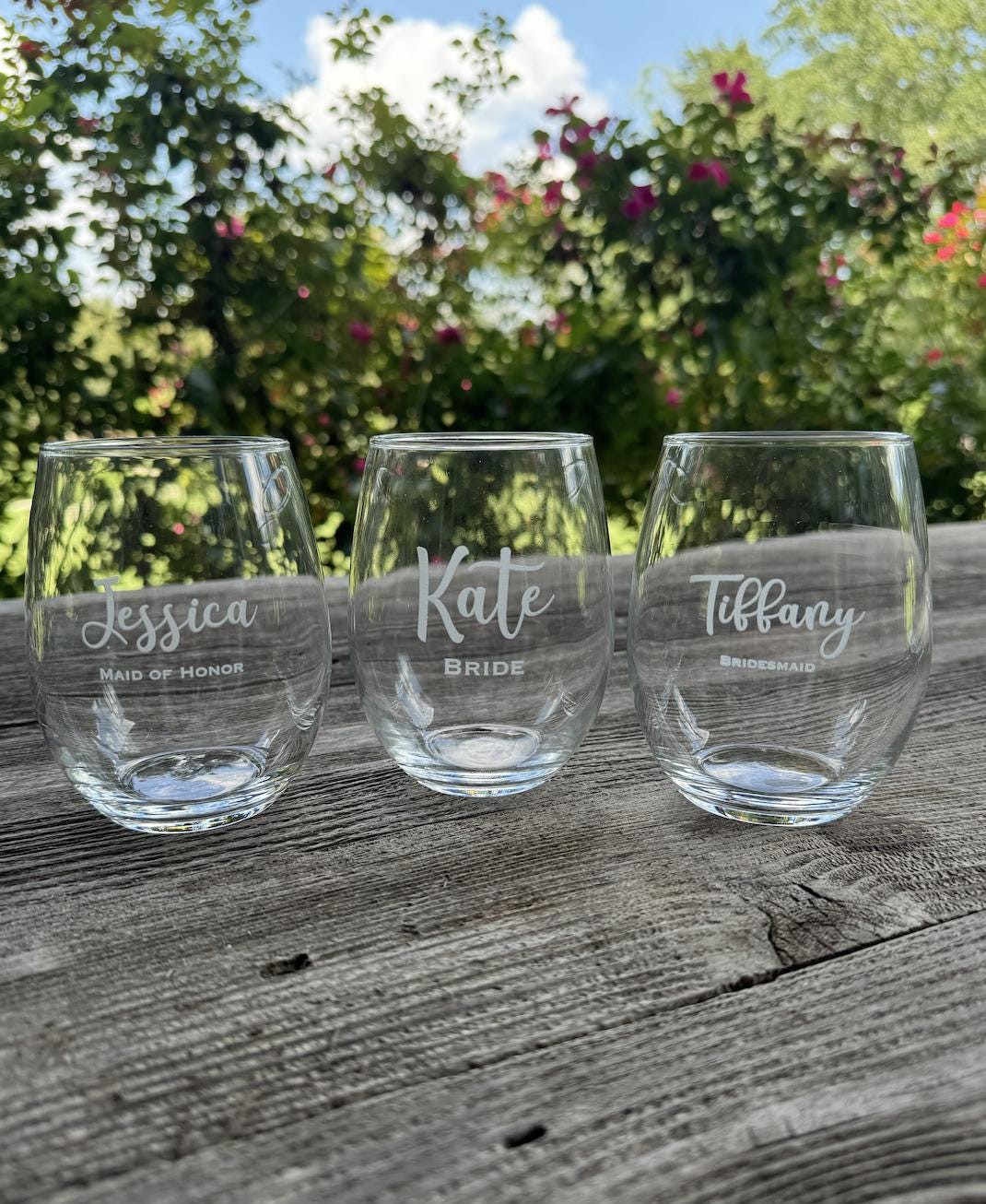 Custom Wedding Stemless Wine Glasses-15oz