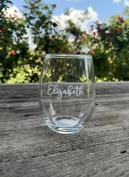 Custom Script Name Stemless Wine Glasses- 15oz